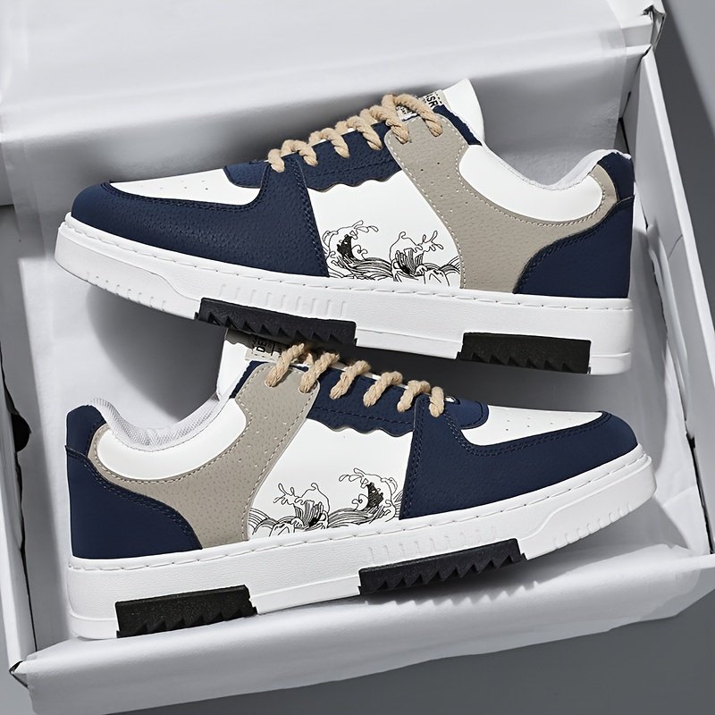 Men??s Trendy Street Style Wave Pattern Low Top Skateboard Shoes, Comfy Non Slip Lace Up Sneakers For Men??s Outdoor Activities - Image 13