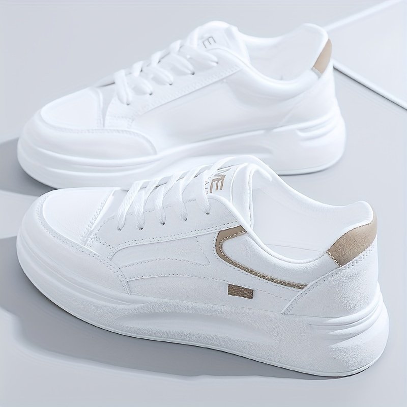 Women??s Platform Skate Shoes, Versatile Height Increasing Lace Up Low Top Shoes, Outdoor Walking White Shoes - Image 4