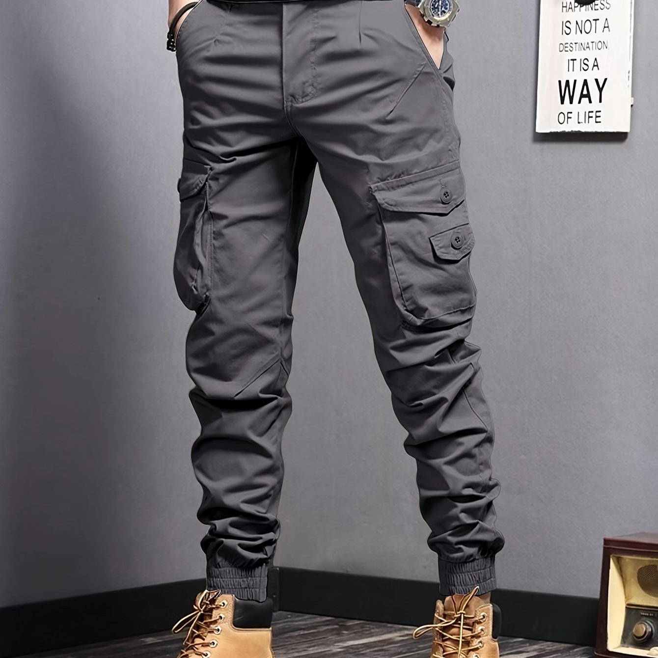 Men??s Casual Tapered Multi Pocket Joggers, Chic Street Style Cargo Pants - Image 4