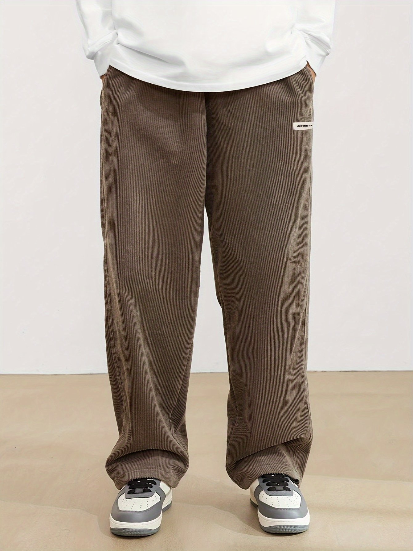 Men??s Loose-Fit Corduroy Casual Pants With Pockets In Solid Color, Breathable Straight-Leg Drawstring Trousers For Urban Streetwear And Outdoor Activities, Casual Style - Image 9