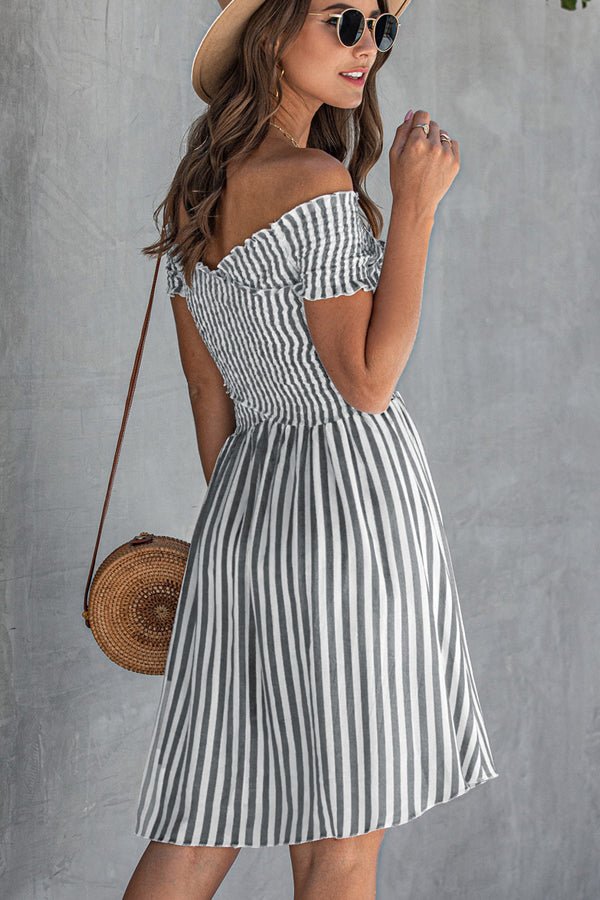 Fashion Short Sleeve Stripe Print Dress - Image 2
