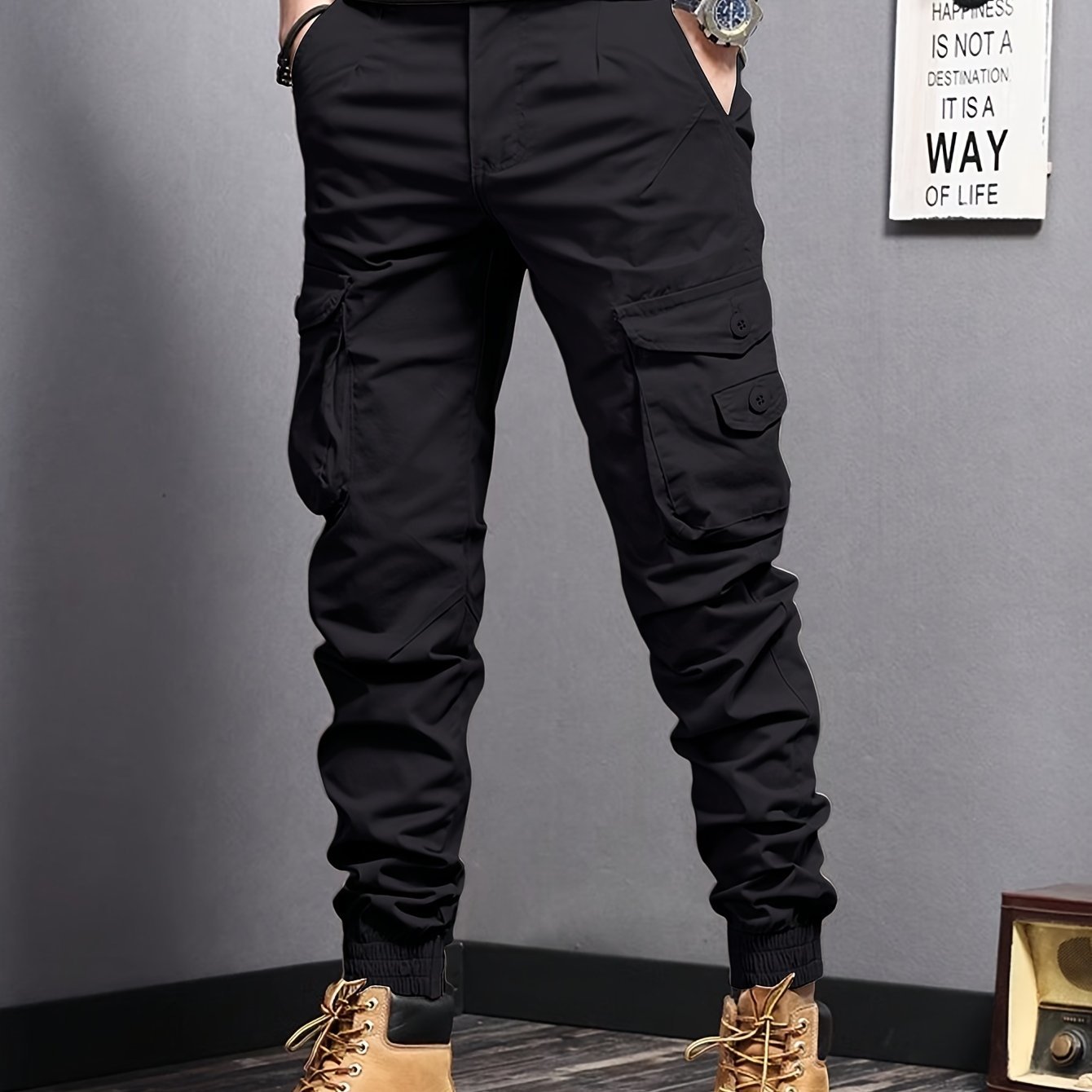 Men??s Casual Tapered Multi Pocket Joggers, Chic Street Style Cargo Pants - Image 8
