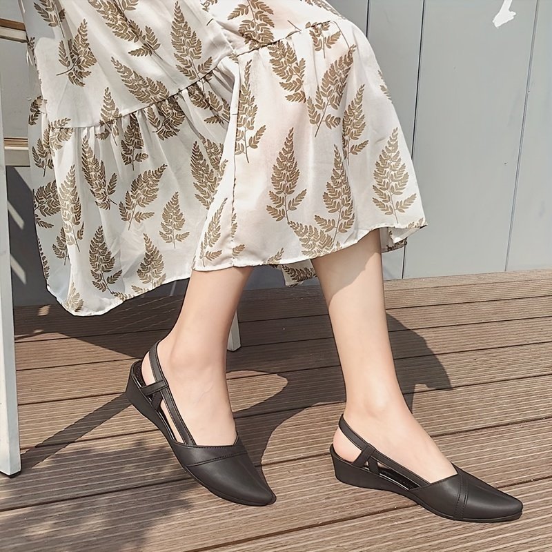 Women??s Solid Color Wedge Heeled Shoes, Fashion Point Toe Platform Shoes, Comfortable Ankle Strap Shoes - Image 11