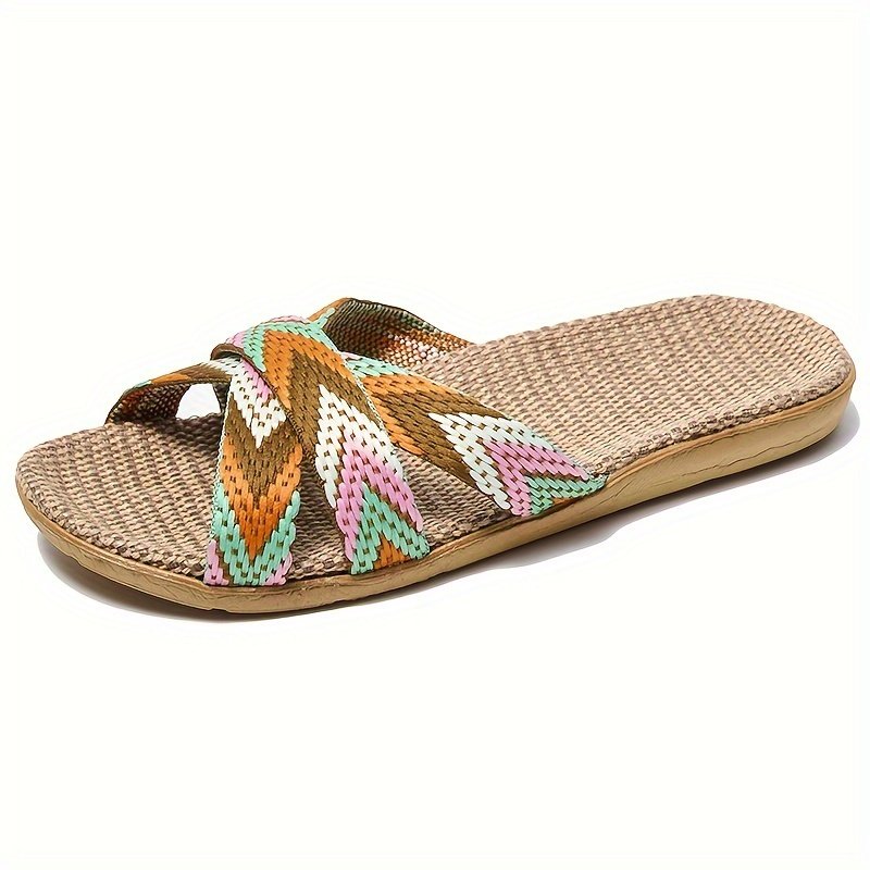 Summer Linen Sole Slides, Casual Open Toe Slip On Shoes, Comfortable Indoor Home Slides - Image 2