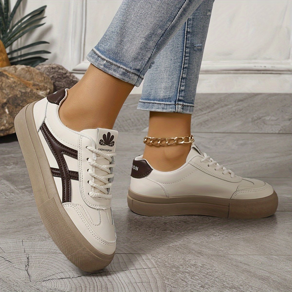 Women??s Colorblock Trendy Sneakers, Lace Up Soft Sole Platform Skate Shoes, Low-top Versatile Shoes - Image 8