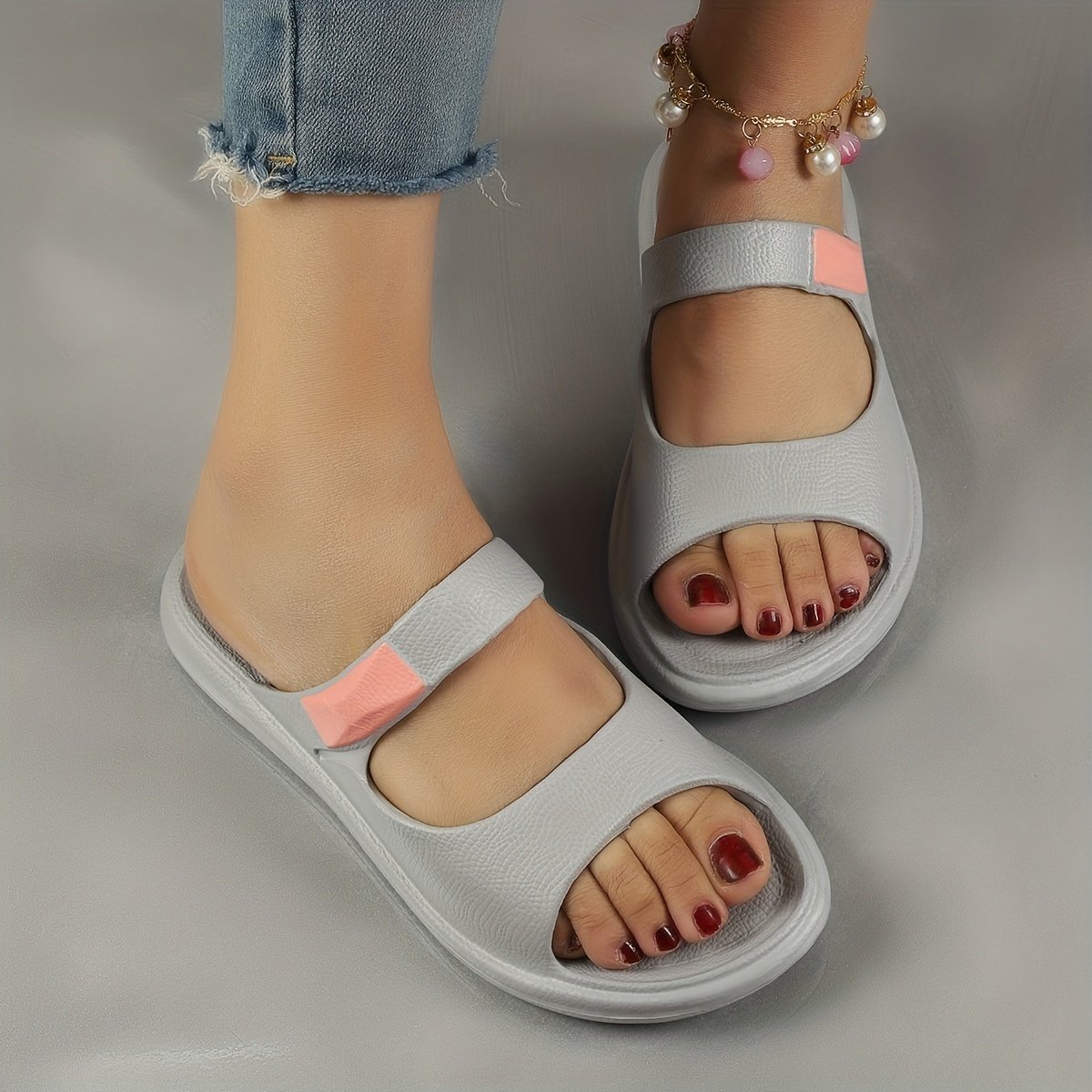 Women??s Trendy Slides, Casual Open Toe Soft Sole Shoes, Lightweight Slip On Beach Slides - Image 3