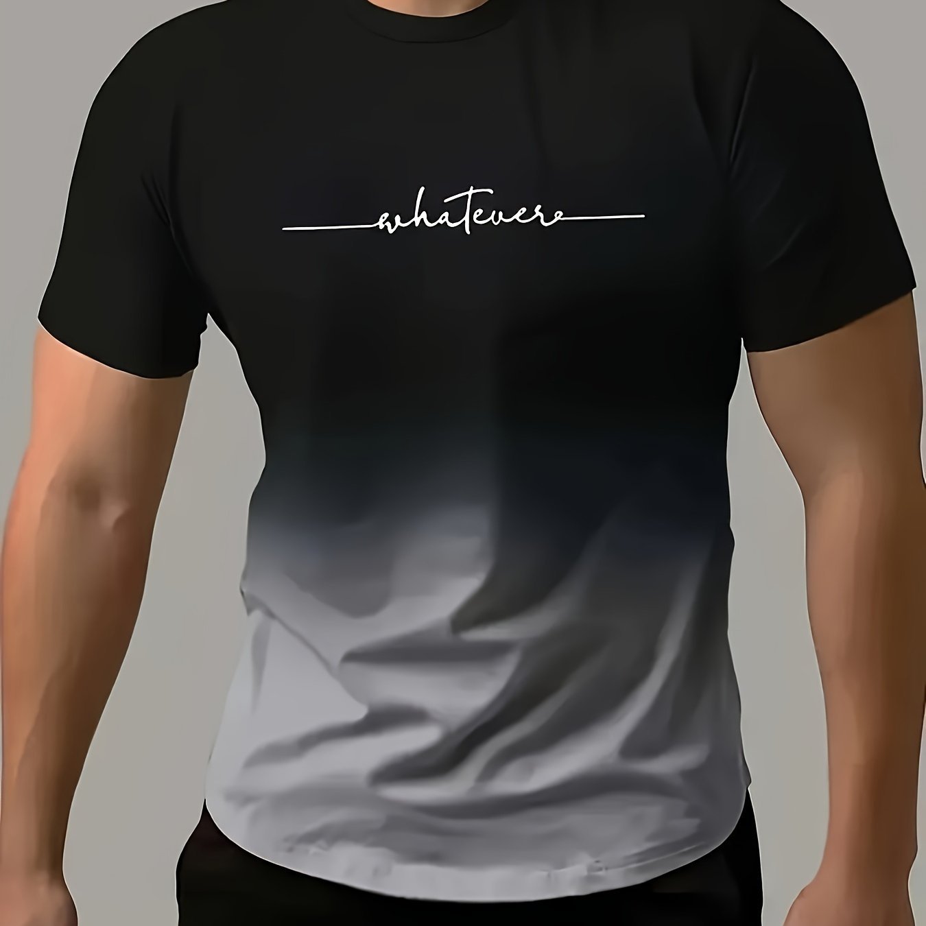 ??Whatever?? Print Gradient Crew Neck T-shirt For Men, Trendy Casual Short Sleeve Top, Men??s Tee For Summer Outing - Image 2
