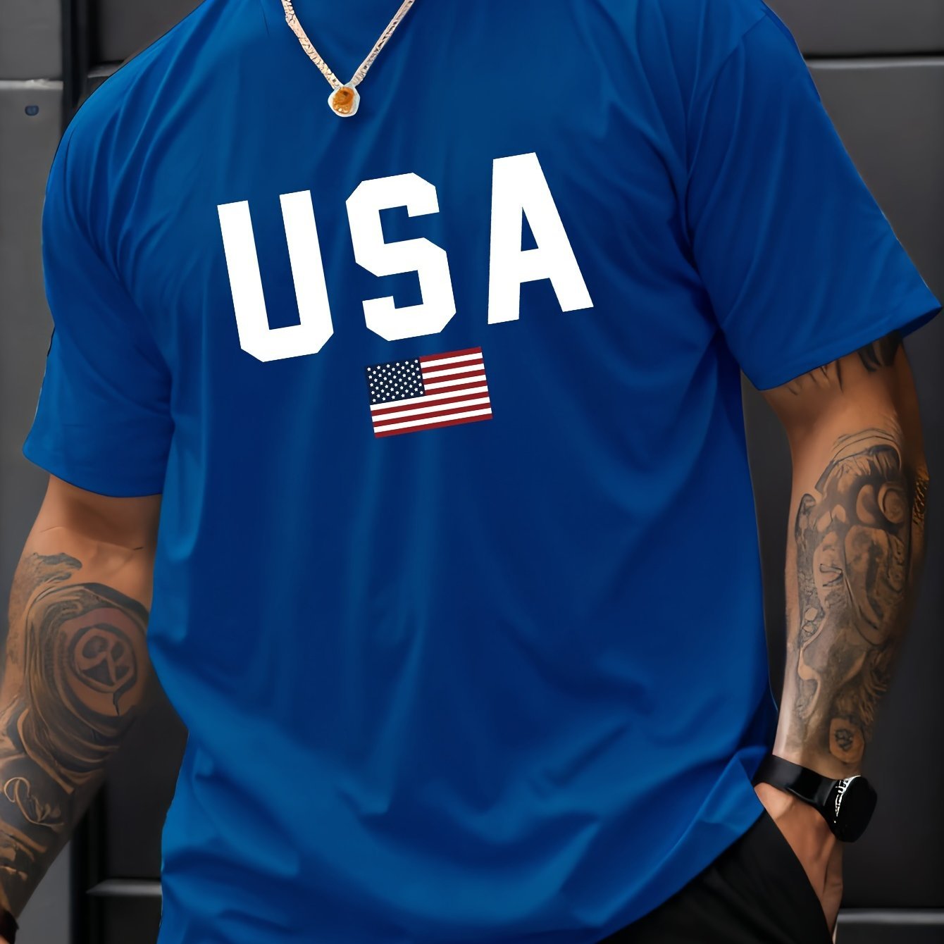 USA Print Men??s Creative Top, Casual Short Sleeve Crew Neck T-shirt, Men??s Clothing For Summer Outdoor - Image 8