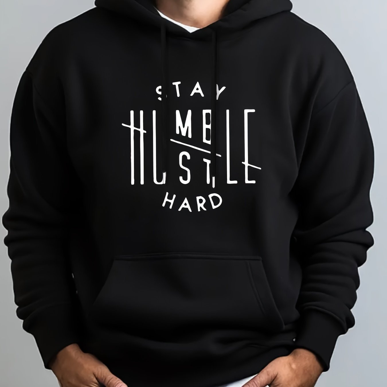 Stay Humble & Hustle Print Hoodie, Cool Hoodies For Men, Men??s Casual Graphic Design Pullover Hooded Sweatshirt With Kangaroo Pocket Streetwear For Winter Fall, As Gifts - Image 3