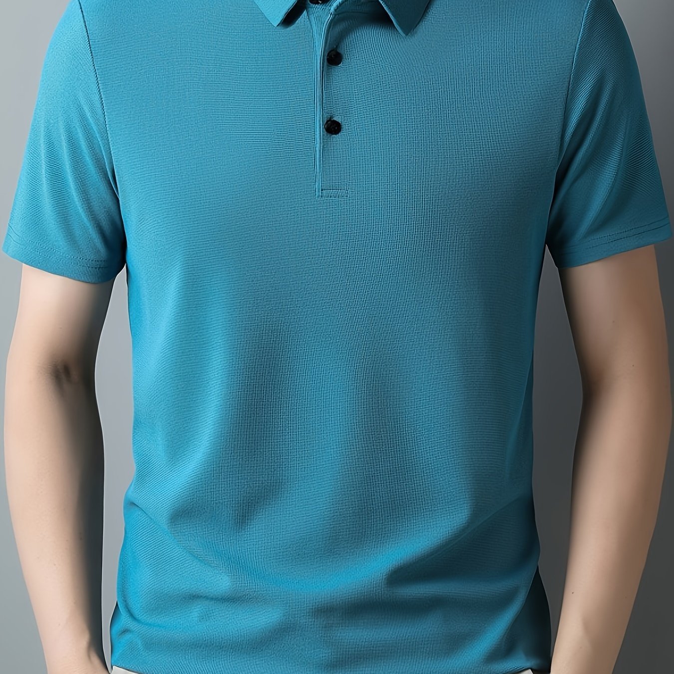 Men??s Solid Short Sleeve And Lapel Collar Henley Shirt, Casual And Comfy Sports Tops For Summer Golf Wear And Outdoors Activities - Image 3