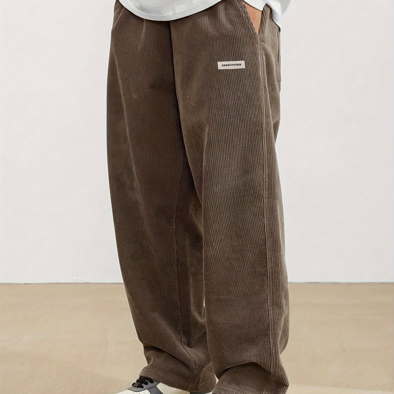 Men??s Loose-Fit Corduroy Casual Pants With Pockets In Solid Color, Breathable Straight-Leg Drawstring Trousers For Urban Streetwear And Outdoor Activities, Casual Style - Image 6