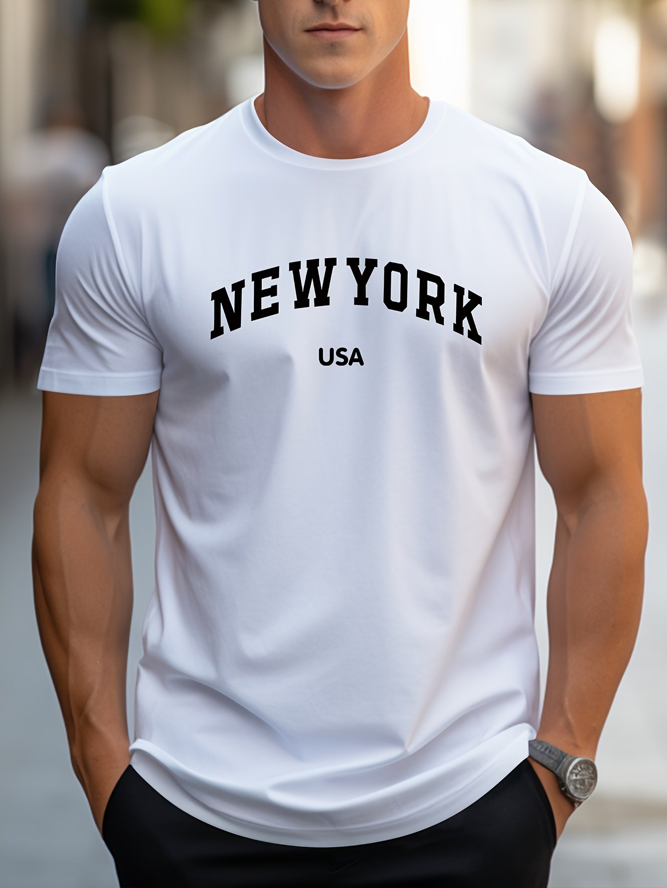 ??NEW YORK USA?? Print, Men??s Novel Design T-shirt, Casual Comfy Tees For Summer, Men??s Clothing Tops For Daily Activities