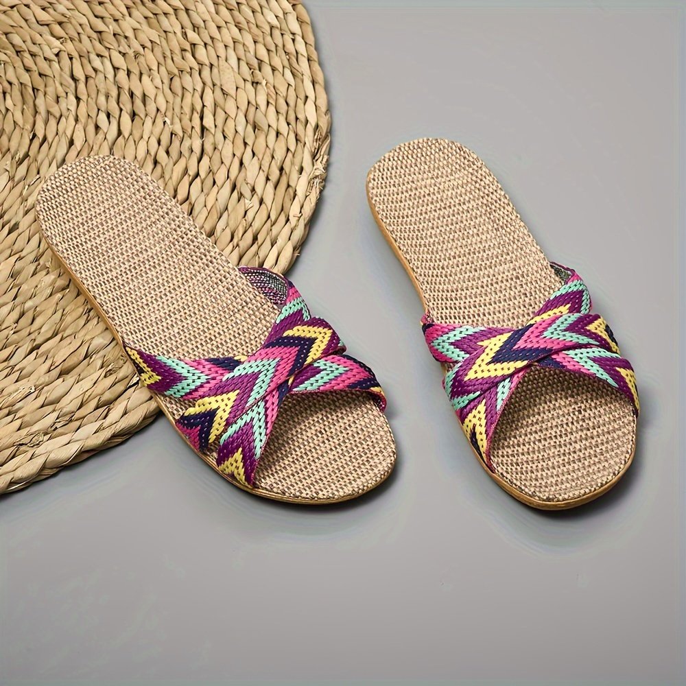 Summer Linen Sole Slides, Casual Open Toe Slip On Shoes, Comfortable Indoor Home Slides - Image 11