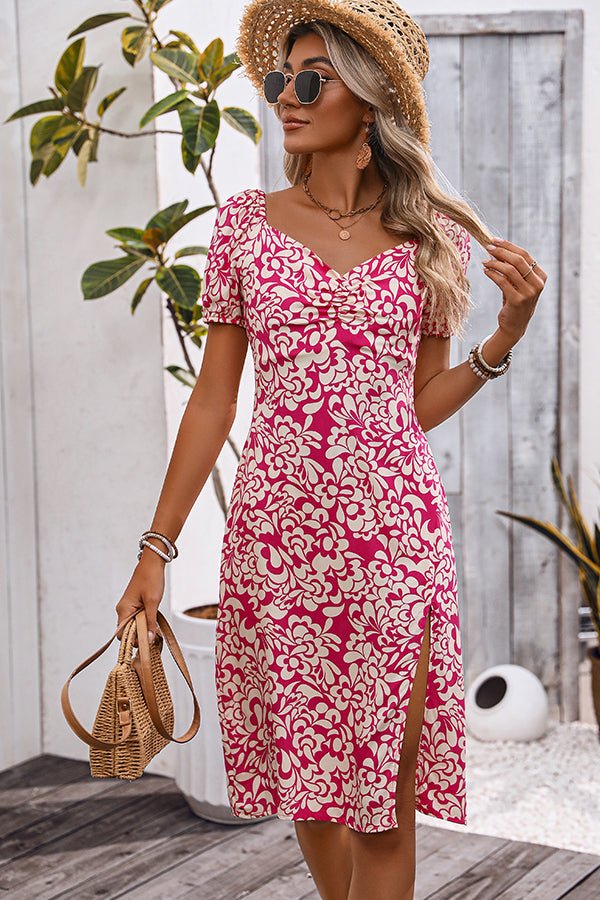 Floral Print V Neck Short Sleeve Casual Dress - Image 3