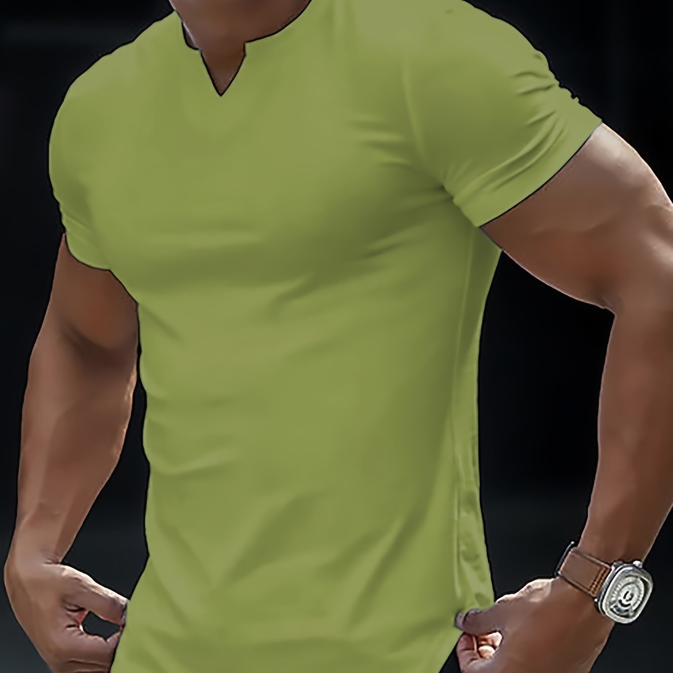 Solid Color Men??s Comfy V-Neck Medium Stretch T-shirt, Men??s Summer Clothes, Men??s Outfits - Image 10