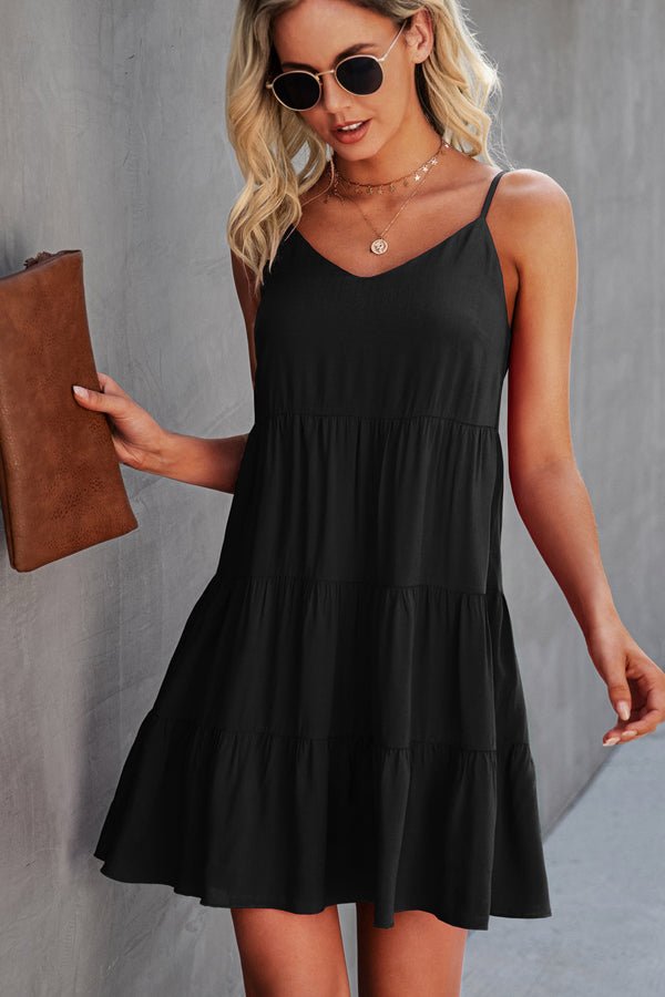 Fashion Solid Color Ruffle Hem Mini Dress - Image 5