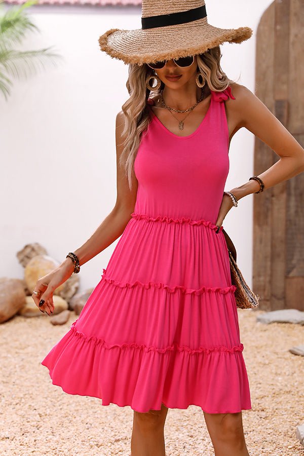 Tie Shoulder V Neck Solid Casual Dress - Image 3