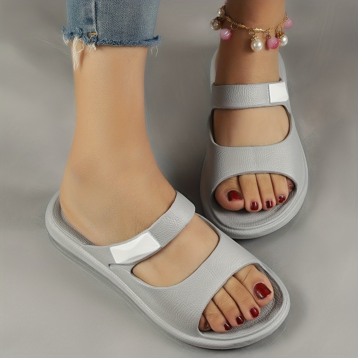 Women??s Trendy Slides, Casual Open Toe Soft Sole Shoes, Lightweight Slip On Beach Slides - Image 2