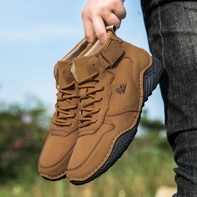 Men??s Trendy Solid High Top Boots, Comfy Non Slip Casual Durable Lace Up Shoes For Men??s Outdoor Activities