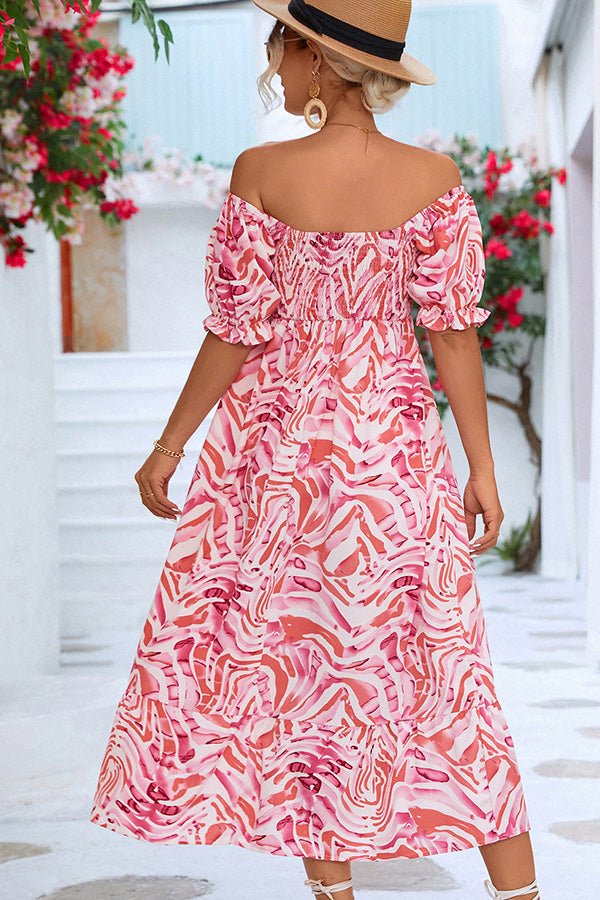 Smocked Print Off The Shoulder Midi Dress - Image 6