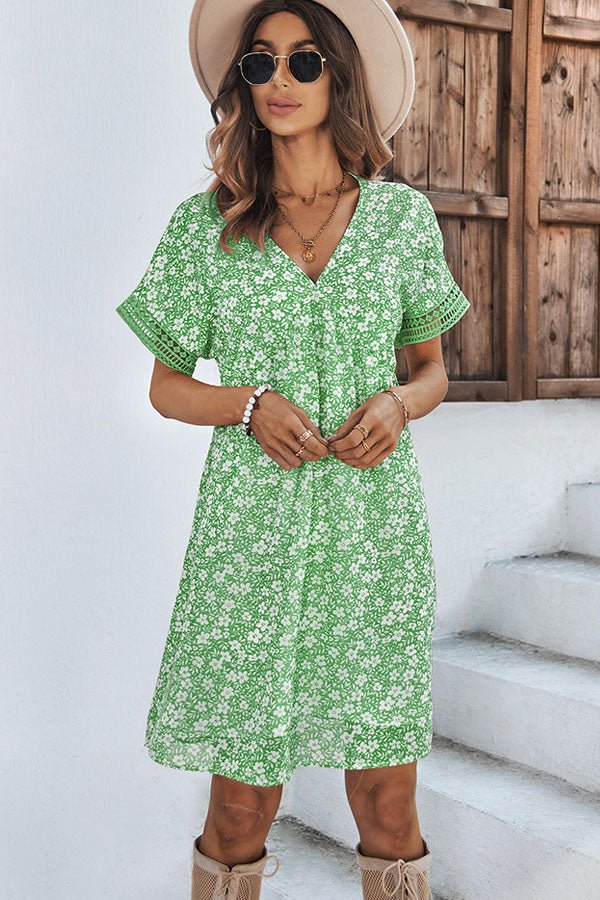 Floral Print V Neck Ruffled Casual Dress - Image 5