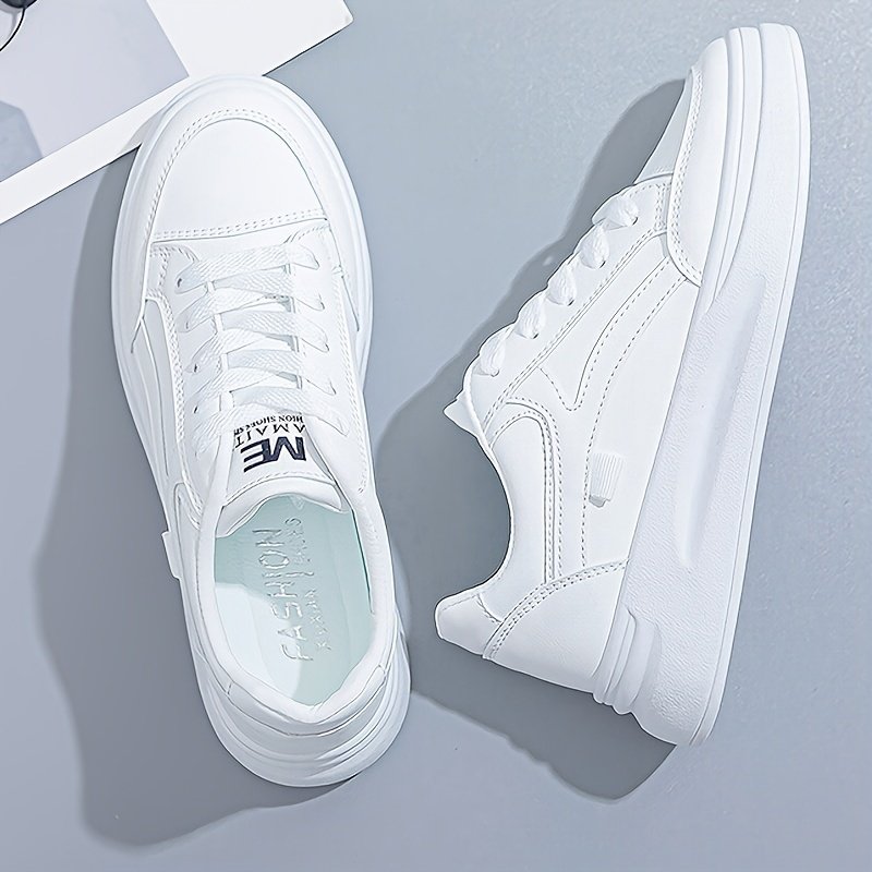 Women??s Platform Skate Shoes, Versatile Height Increasing Lace Up Low Top Shoes, Outdoor Walking White Shoes - Image 7