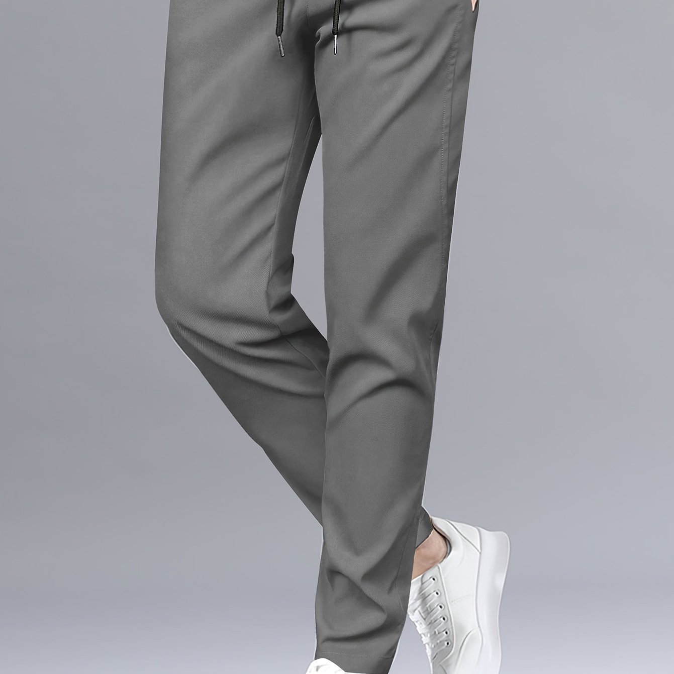 Men??s Stylish Solid Pants With Pockets, Casual Breathable Drawstring Men??s Trousers For Outdoor Activities - Image 3