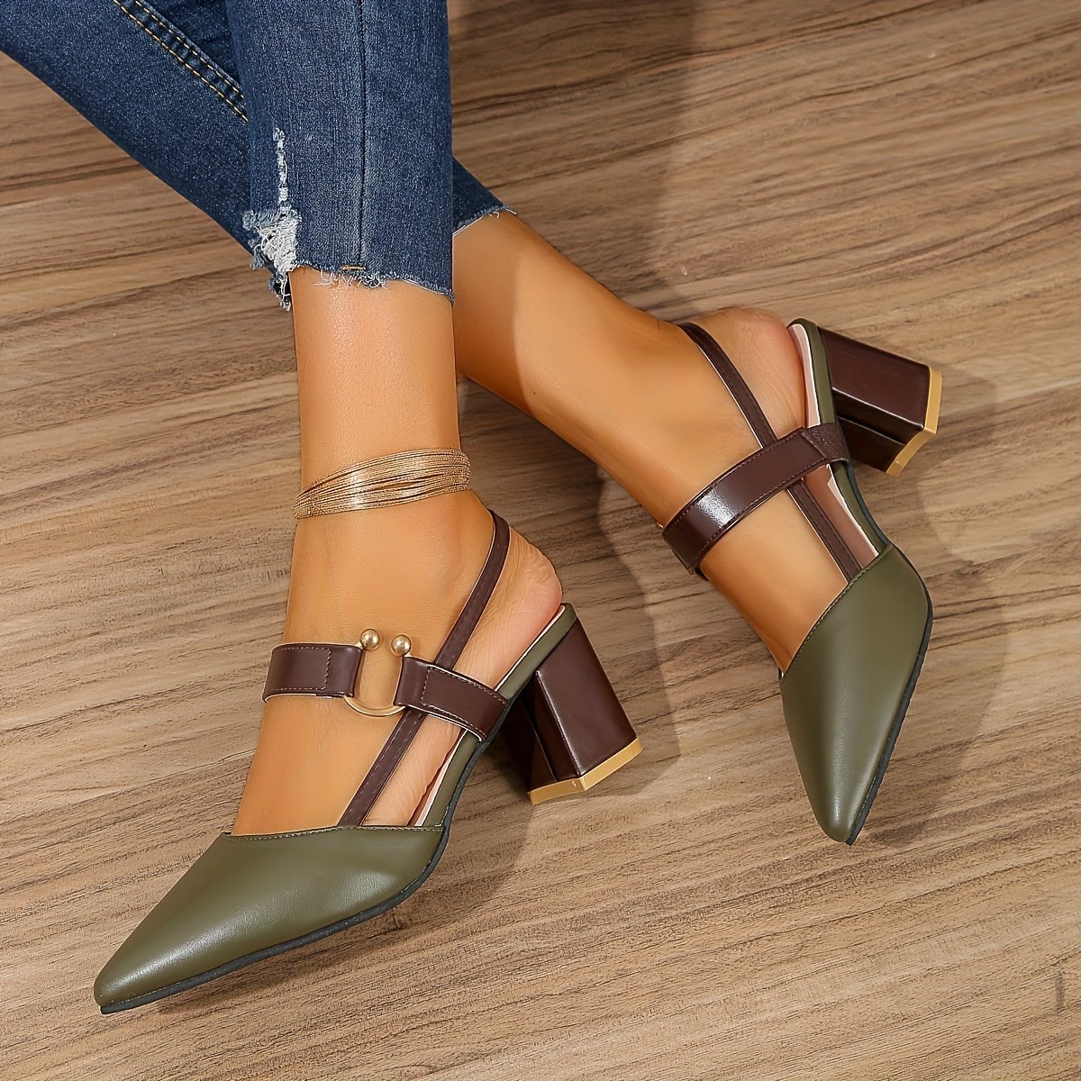 Women??s Pointed Toe Block High Heel Sandals, Fashion Solid Color Slingback Shoes, Versatile Mid Heels - Image 13
