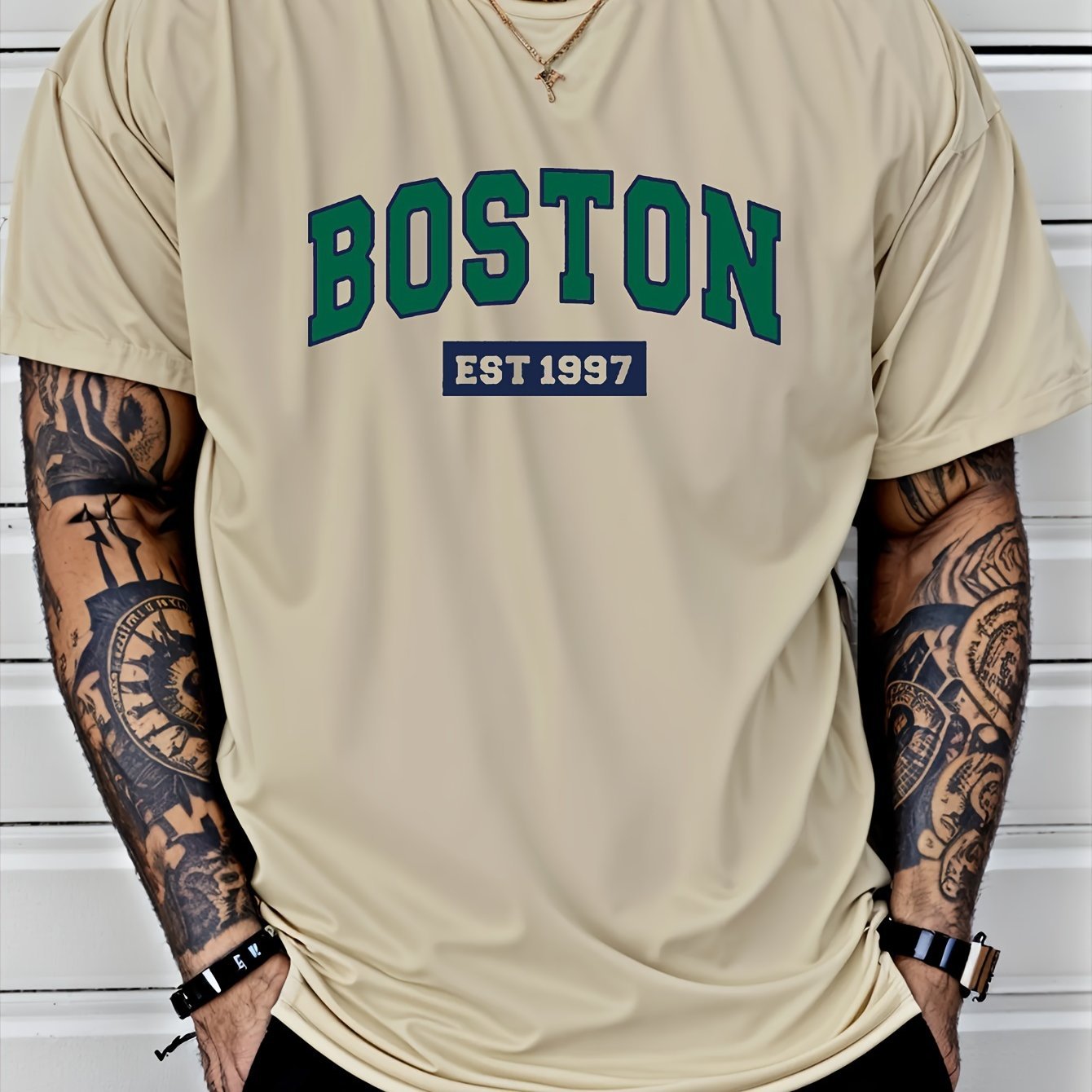Letter Print Men??s Creative Top, Casual Short Sleeve Crew Neck T-shirt, Men??s Clothing For Summer Outdoor - Image 3