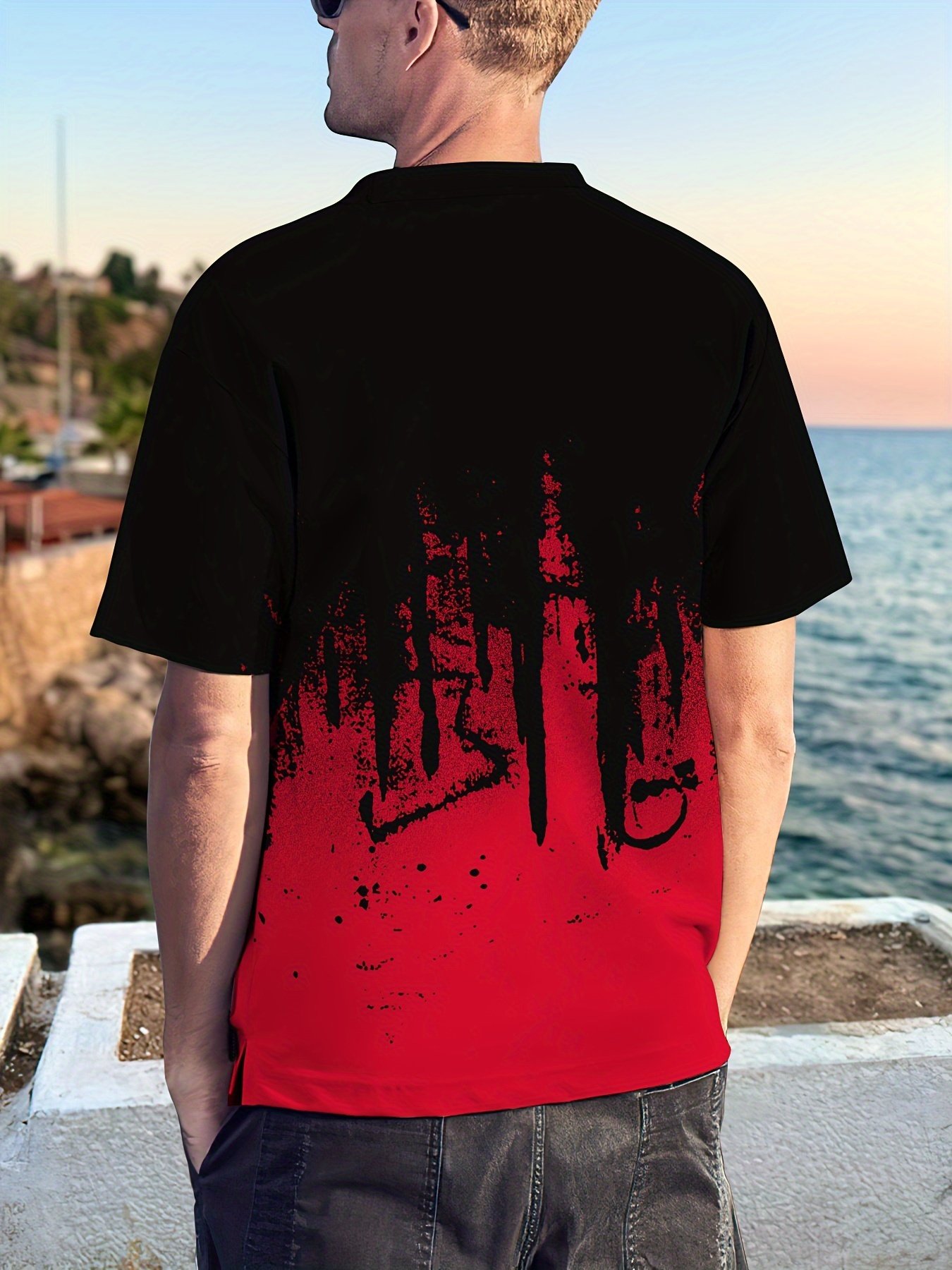 Men??s Gradient Color Running Leopard And Paint Mark Pattern Print T-shirt With Crew Neck And Short Sleeve, Perfect Tops For Outdoors Activities - Image 5