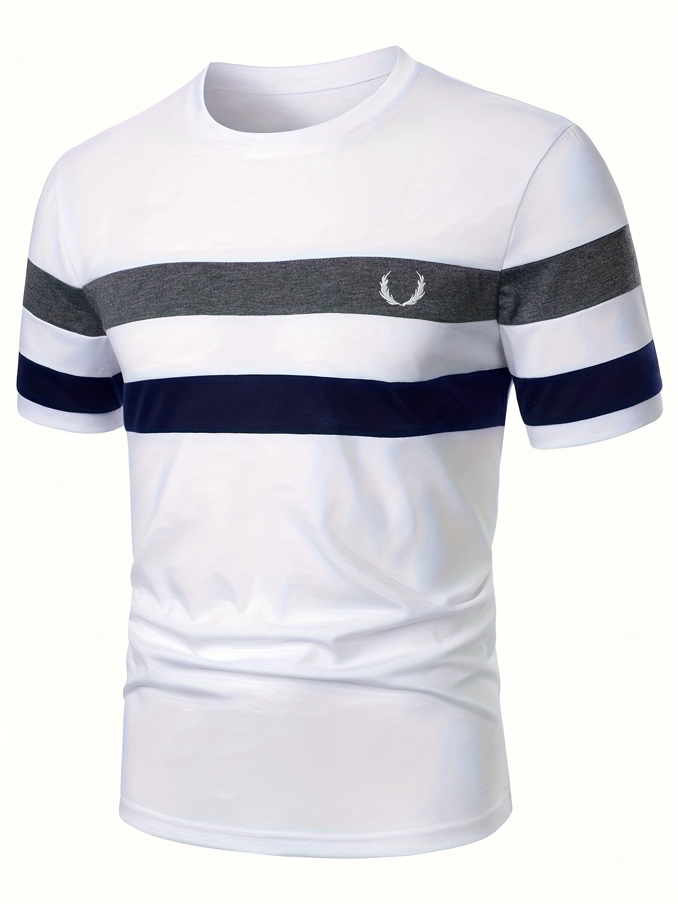 Men??s Stripe Pattern Crew Neck And Short Sleeve T-shirt, Casual And Chic Tops For Summer Outdoors Activities - Image 8