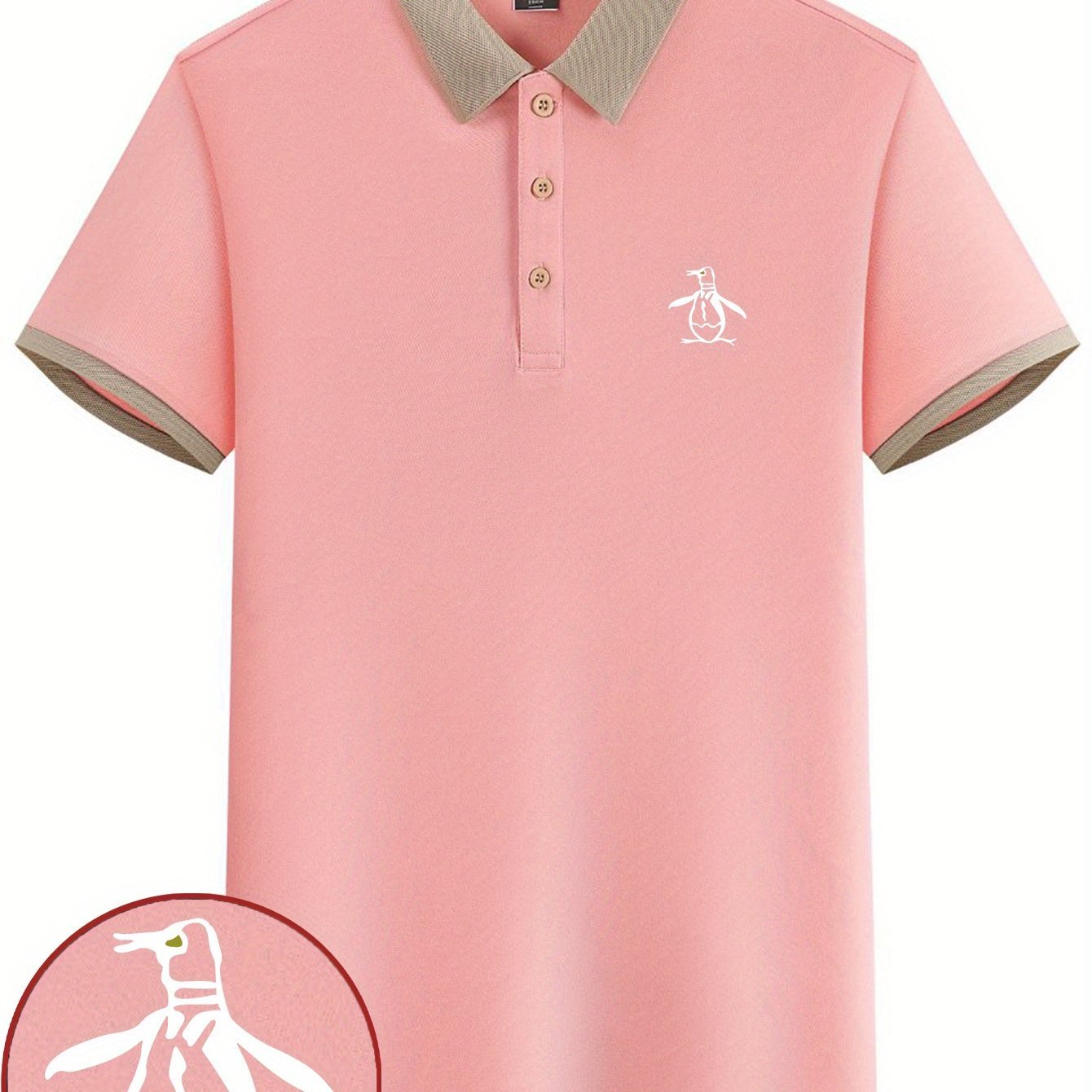 Penguin Sketch Print Men??s Short Sleeve Lapel Golf T-shirt, Summer Trendy Tennis Tees, Casual Comfy Breathable Top For Outdoor Sports - Image 4