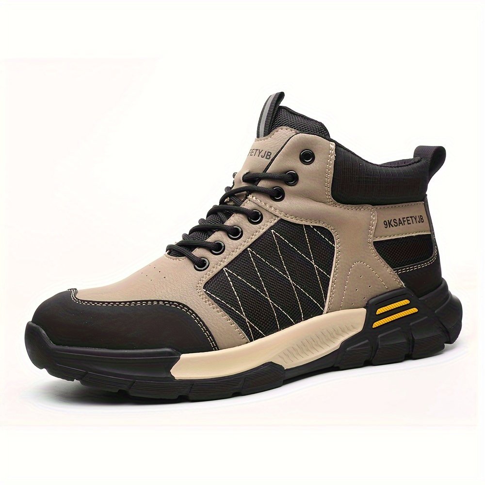 Men??s High Top Steel Toe Puncture Proof Anti-skid Work Safety Boots, Lace Up Durable Industrial Construction Shoes - Image 2