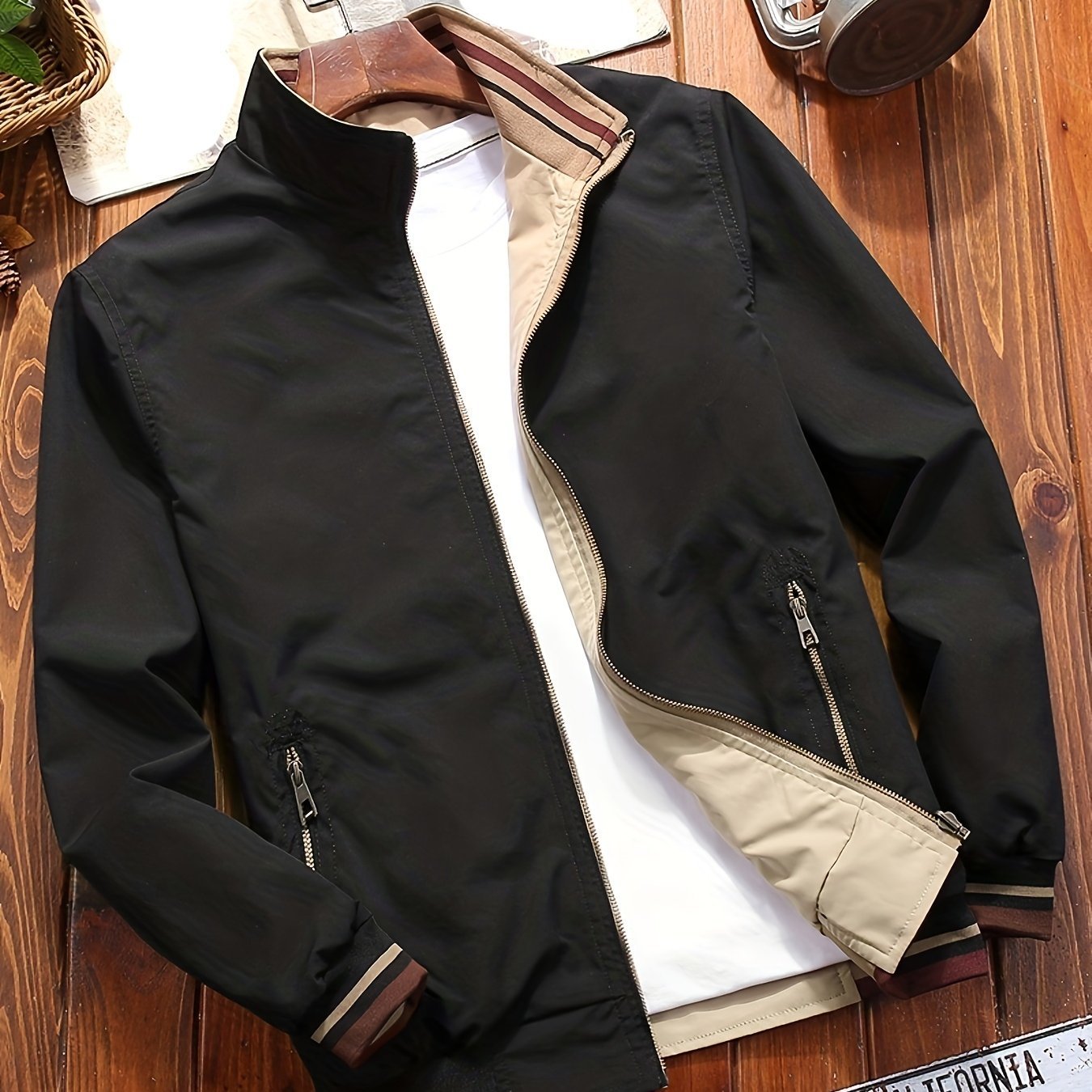 Men??s Sports Jacket Coat Lapel Zipper Pockets Windproof Ribbed Cuff Coat For Daily Wear - Image 3