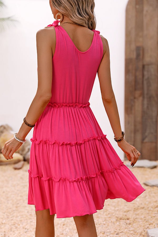 Tie Shoulder V Neck Solid Casual Dress - Image 6
