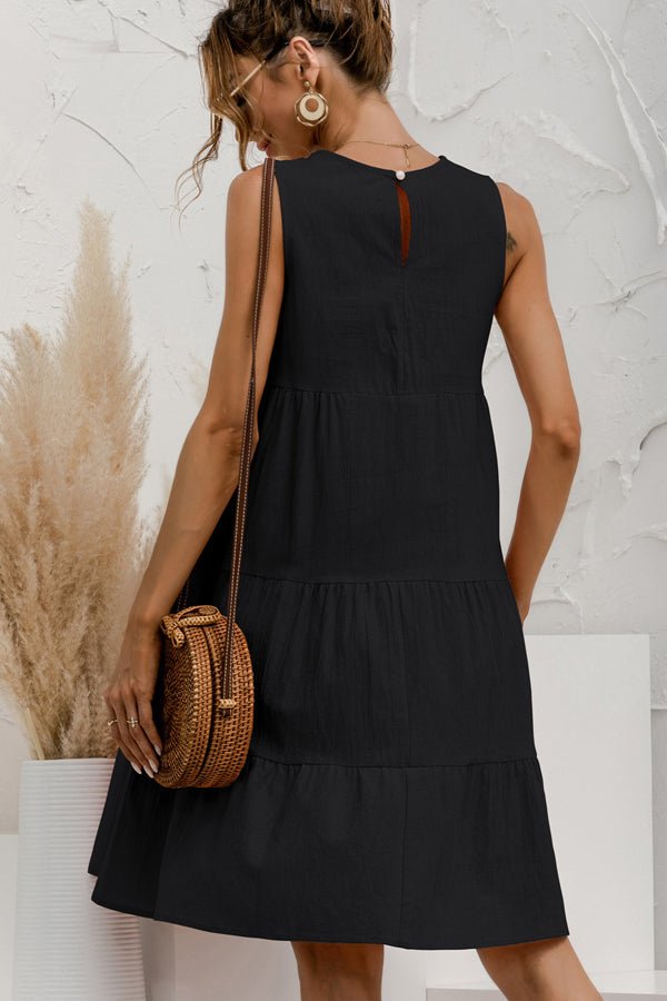 Round Neck Solid Ruched Sleeveless Mini Dress - Image 4