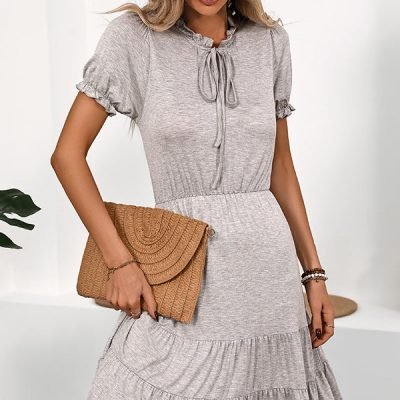 Solid Color Short Sleeve Casual Mini Dress