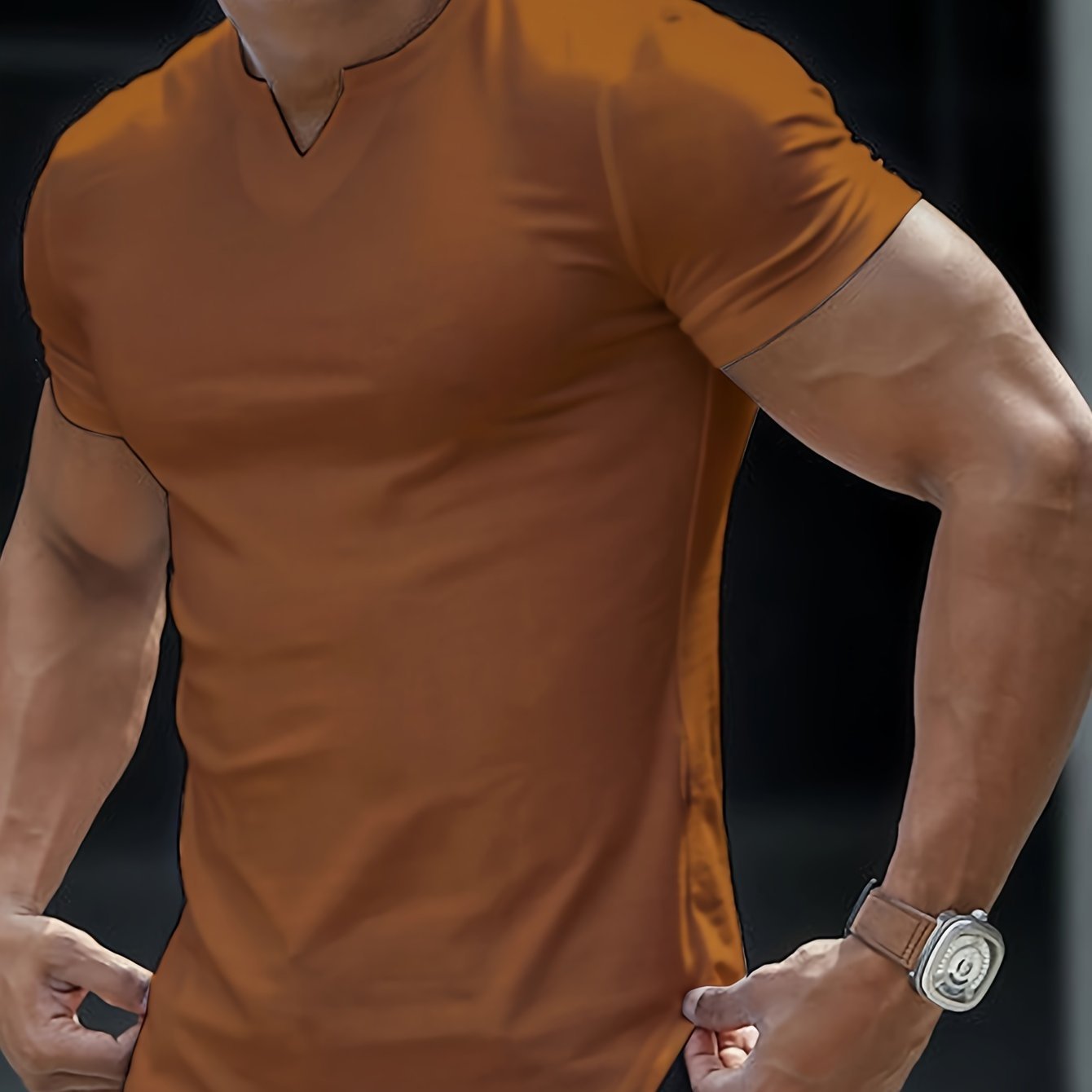 Solid Color Men??s Comfy V-Neck Medium Stretch T-shirt, Men??s Summer Clothes, Men??s Outfits - Image 7