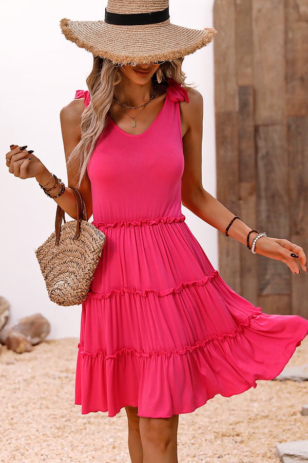 Tie Shoulder V Neck Solid Casual Dress - Image 2