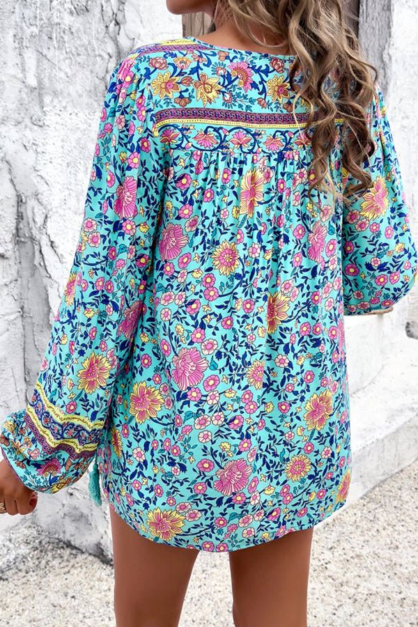Bohemian Floral Print V Neck Casual Tops - Image 5