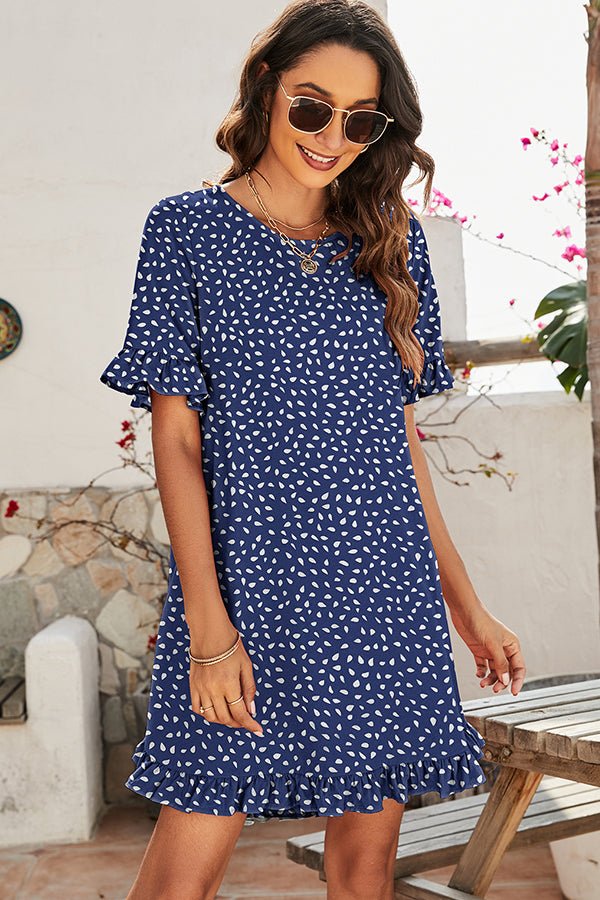 Dot Print Ruffle Sleeve Casual Dress - Image 5