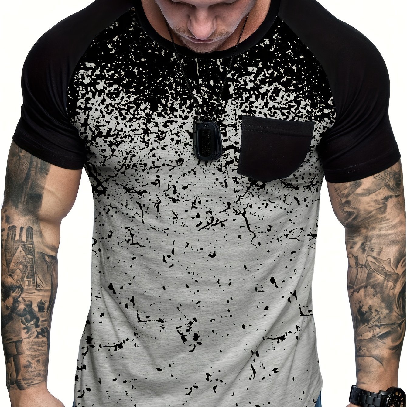 Chic Printed T-shirt, Men??s Casual Street Style Stretch Round Neck Tee Shirt For Summer - Image 3