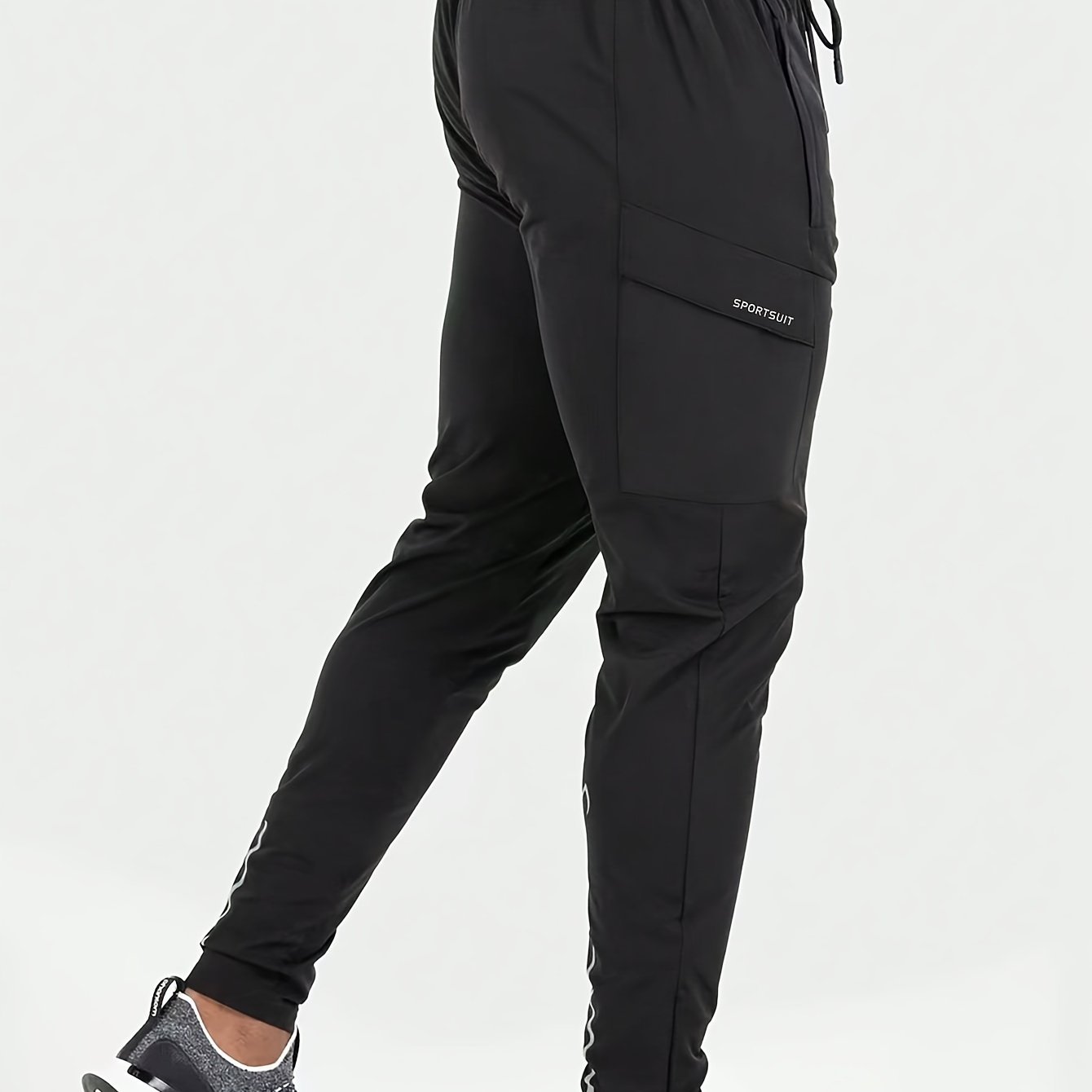 Men??s Solid Color And Letter Print Sports Pants With Drawstring And Pockets, Casual And Chic Trousers For All Seasons Sports And Outdoors Activities - Image 5