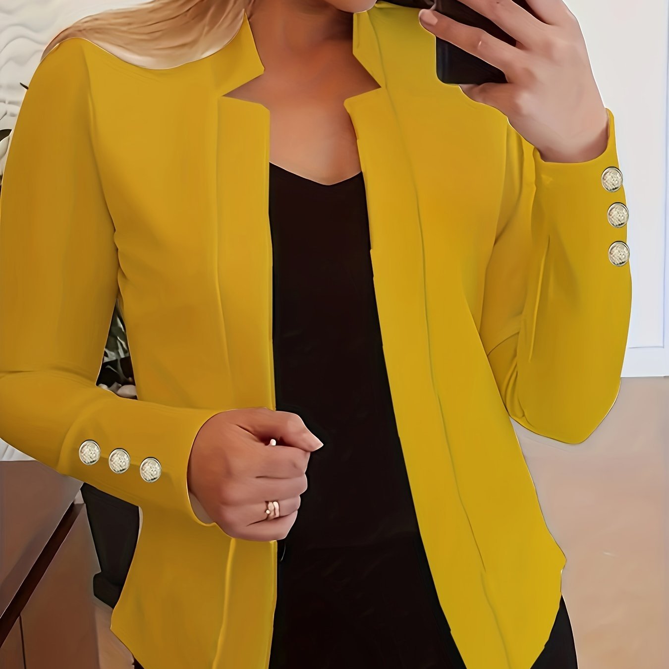Solid Open Front Blazer, Casual Long Sleeve Button Blazer For Office & Work, Women??s Clothing - Image 3