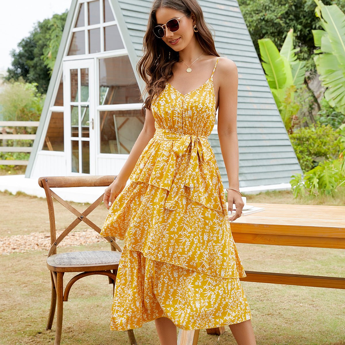 Ruffled Floral Print Tie Waist Midi Dress - Image 6