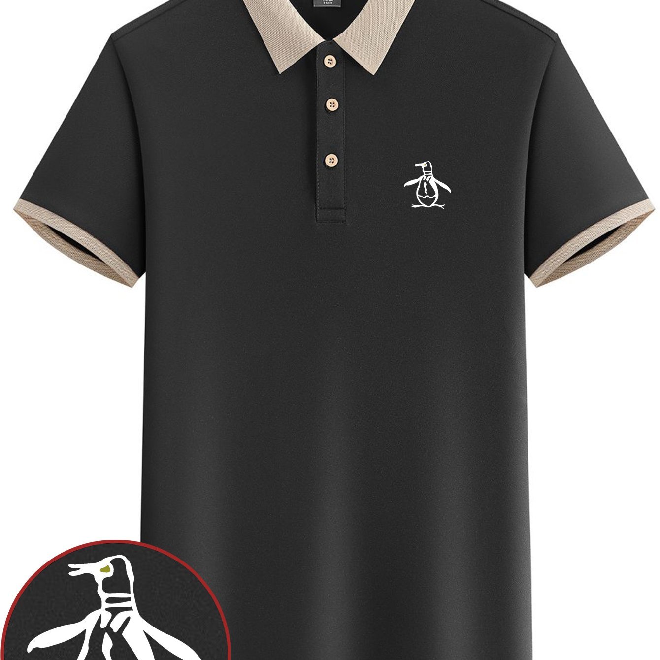 Penguin Sketch Print Men??s Short Sleeve Lapel Golf T-shirt, Summer Trendy Tennis Tees, Casual Comfy Breathable Top For Outdoor Sports - Image 2