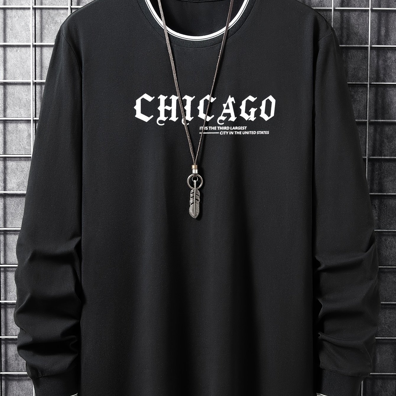 CHICAGO Print Men??s Street Daily Long Sleeve High Stretch T-shirt, Spring Fall Outdoor, Men??s Clothing - Image 6
