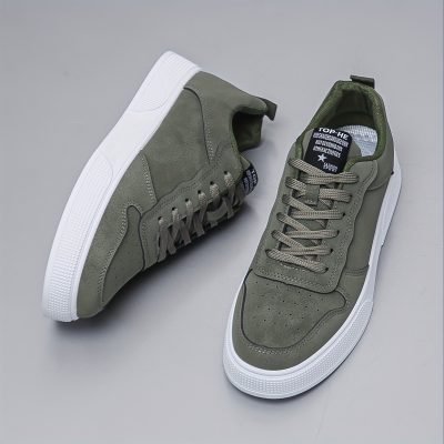 Men??s Trendy Solid Colour Low Top Skateboard Shoes, Comfy Non Slip Casual Lace Up Sneakers For Men??s Outdoor Activities