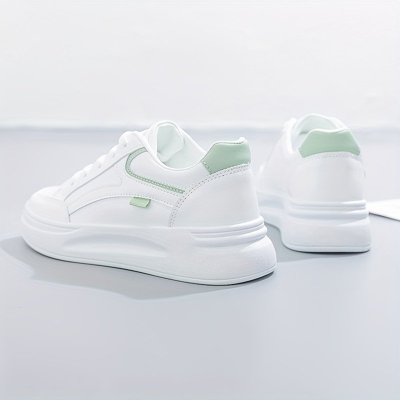 Women??s Platform Skate Shoes, Versatile Height Increasing Lace Up Low Top Shoes, Outdoor Walking White Shoes - Image 6