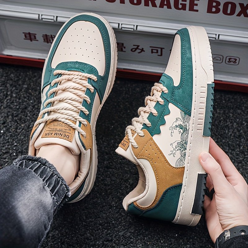 Men??s Trendy Street Style Wave Pattern Low Top Skateboard Shoes, Comfy Non Slip Lace Up Sneakers For Men??s Outdoor Activities - Image 12